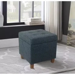 Navy Tufted Upholstered Storage Ottoman