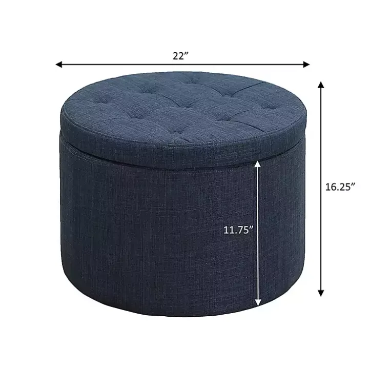 Navy Upholstered Round Shoe Storage Ottoman