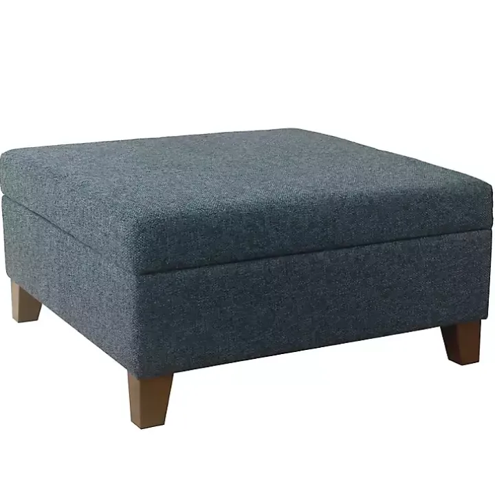 Navy Upholstered Square Storage Ottoman