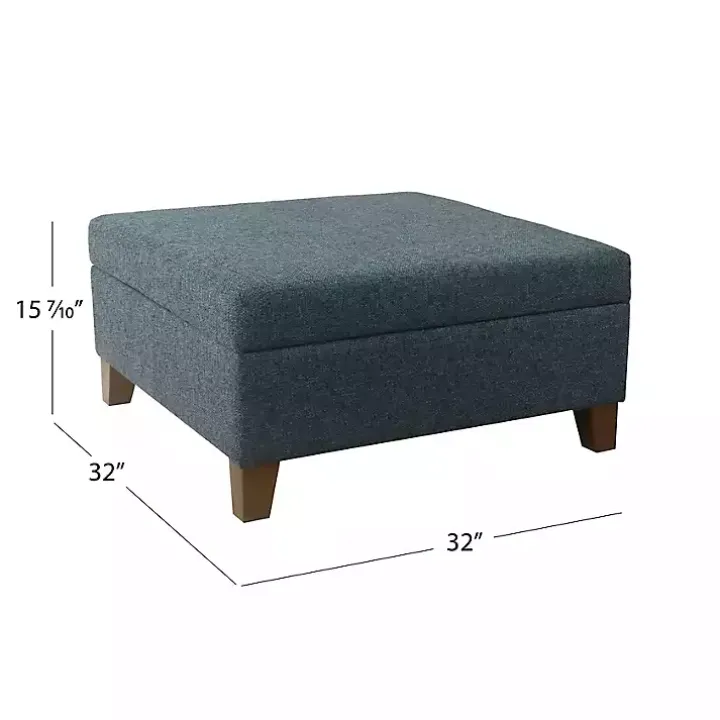 Navy Upholstered Square Storage Ottoman