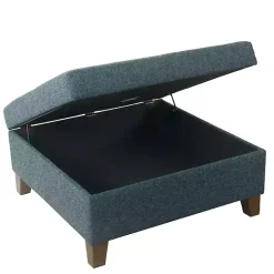 Navy Upholstered Square Storage Ottoman