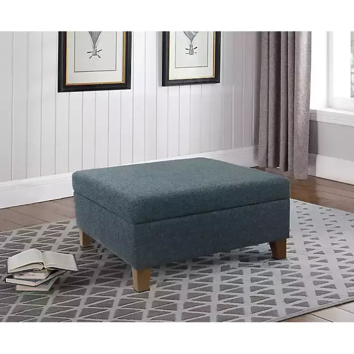 Navy Upholstered Square Storage Ottoman