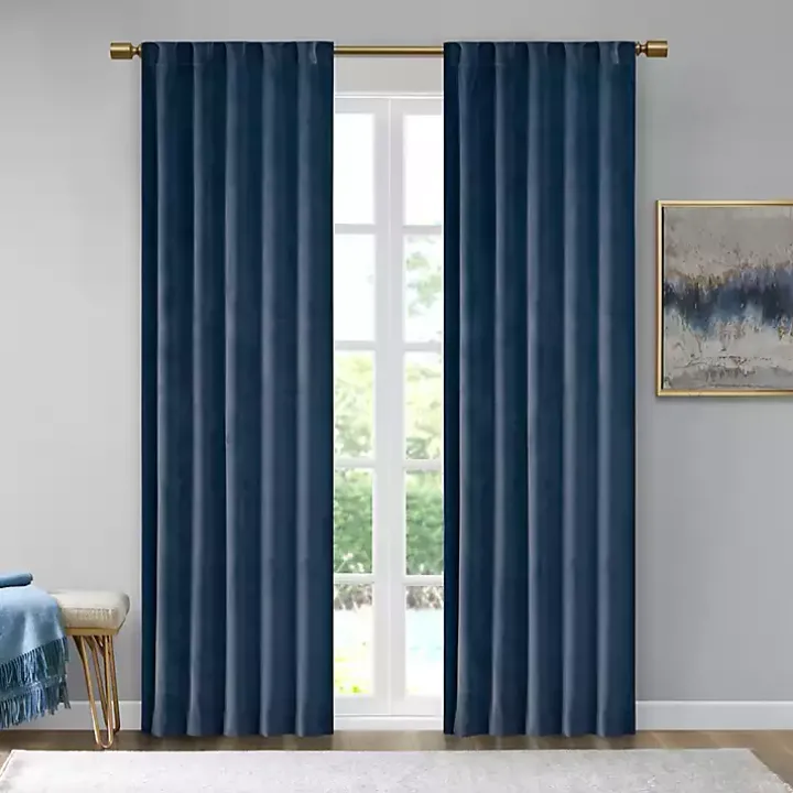 Navy Velvet Greta Curtain Panel Set, 95 in.