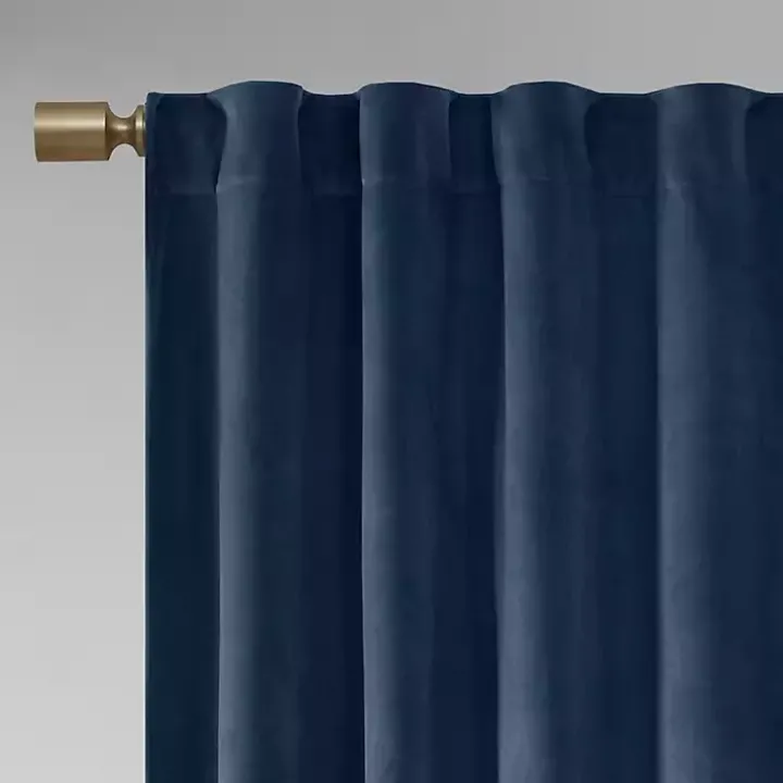 Navy Velvet Greta Curtain Panel Set, 95 in.