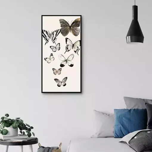 Neutral Butterflies Framed Canvas Art Print