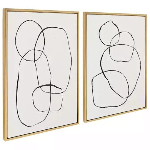 Neutral Circles Framed Canvas Art Prints, Set of 2