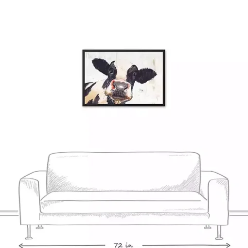 Neutral Staring Cow Framed Canvas Art Print