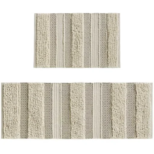Neutral Tufted Stripes Woven Bath Runner