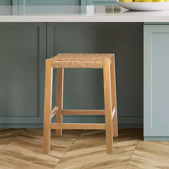 Newport Natural Wood and Rattan Counter Stool