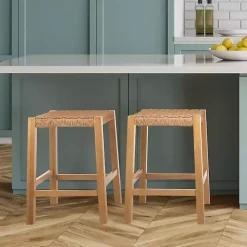 Newport Natural Wood and Rattan Counter Stool