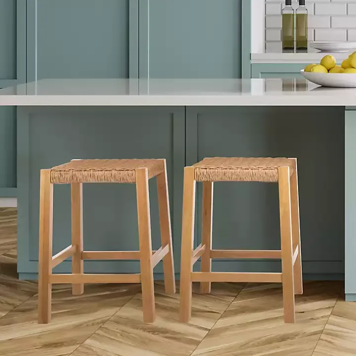 Newport Natural Wood and Rattan Counter Stool