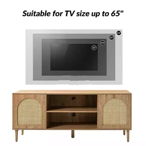 Oak and Natural Rattan Media Cabinet