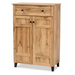 Oak 2-Door Grid Shoe Storage Cabinet