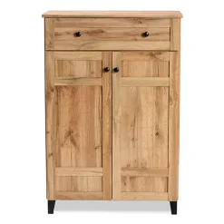 Oak 2-Door Grid Shoe Storage Cabinet