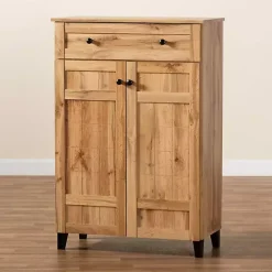 Oak 2-Door Grid Shoe Storage Cabinet