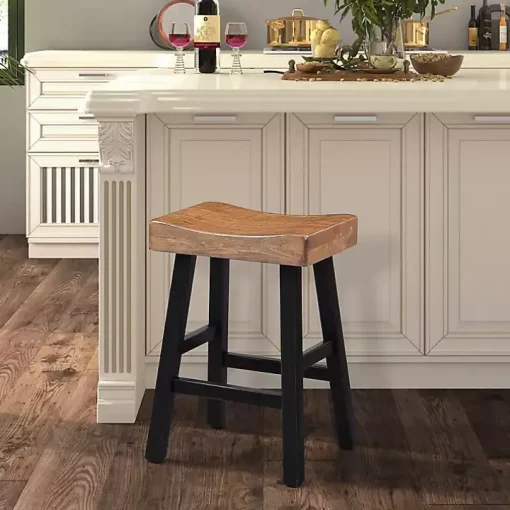 Oak Wood Backless Cooper Counter Stools, Set of 2