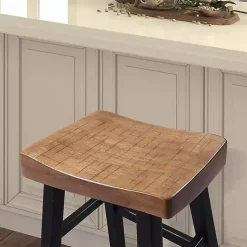 Oak Wood Backless Cooper Bar Stools, Set of 2