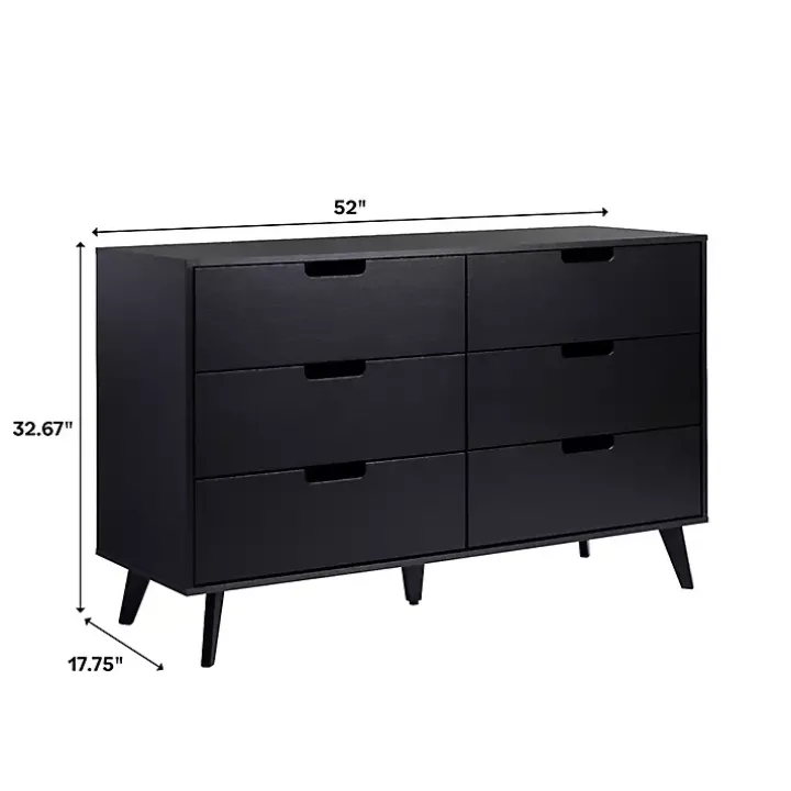 Oak Wood Simple Grooved Handle 6-Drawer Dresser