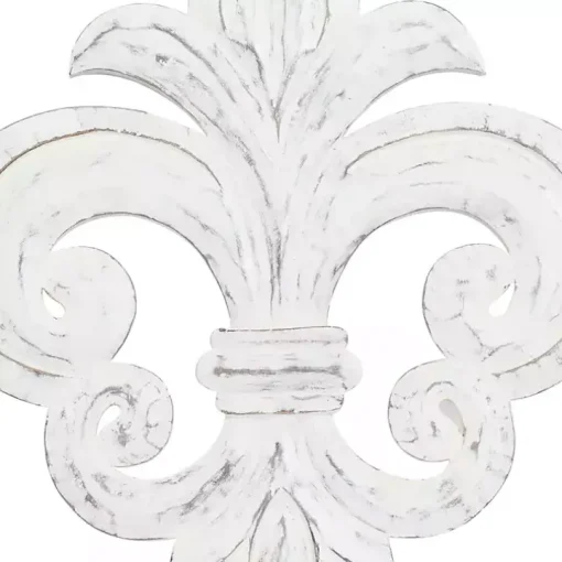 Off-White Distressed Fleur De Lis Wall Decoration