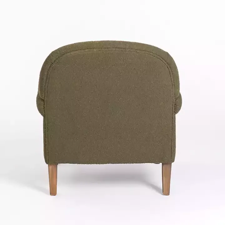 Olive Green Boucle Tufted Chair & Ottoman Set