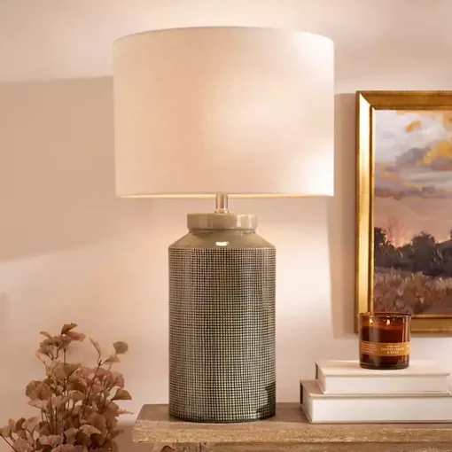 Olive Green Grid Ceramic Table Lamp