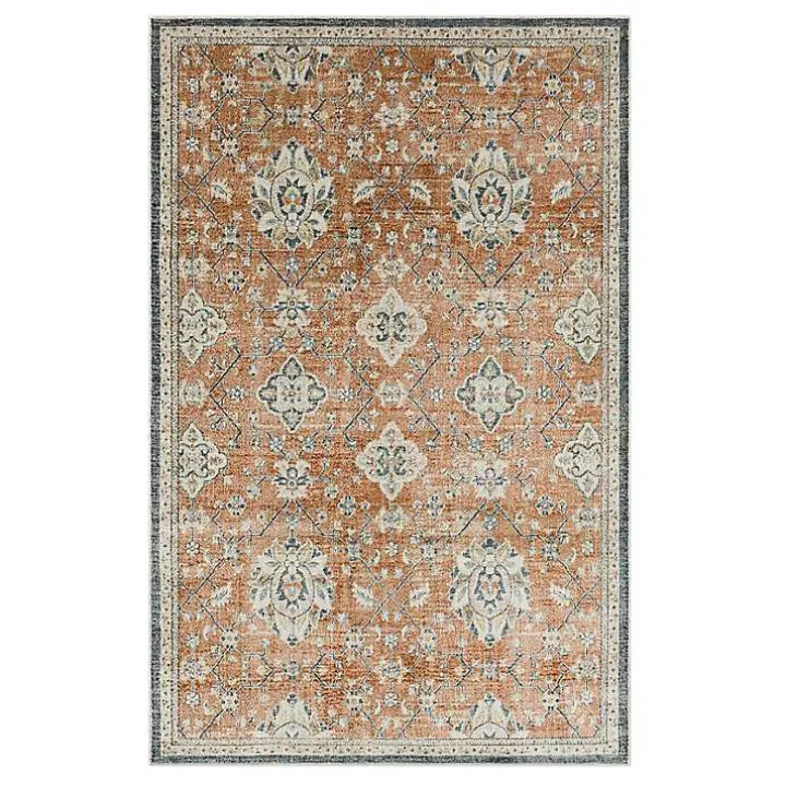Orange Granary Floral Area Rug, 6x9