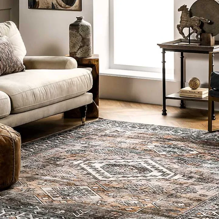 Orange Tribal Washable Area Rug, 8x10