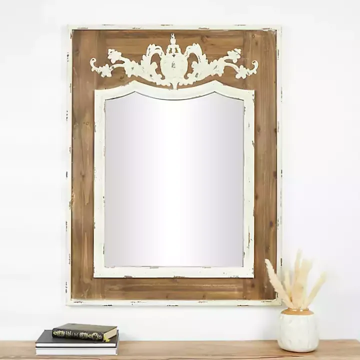 Ornate Antique White Wood Wall Mirror