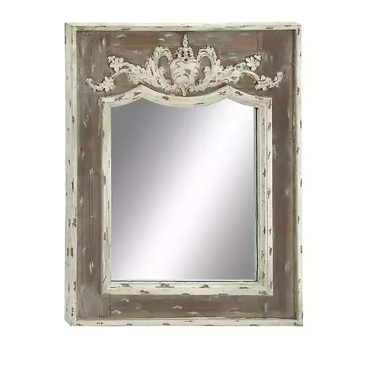 Ornate Antique White Wood Wall Mirror