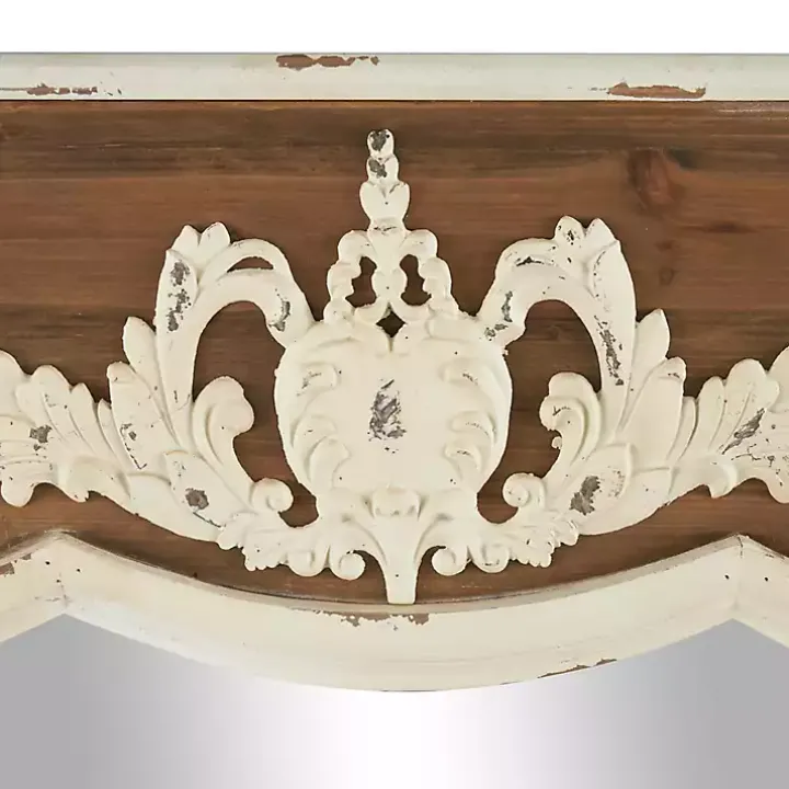 Ornate Antique White Wood Wall Mirror