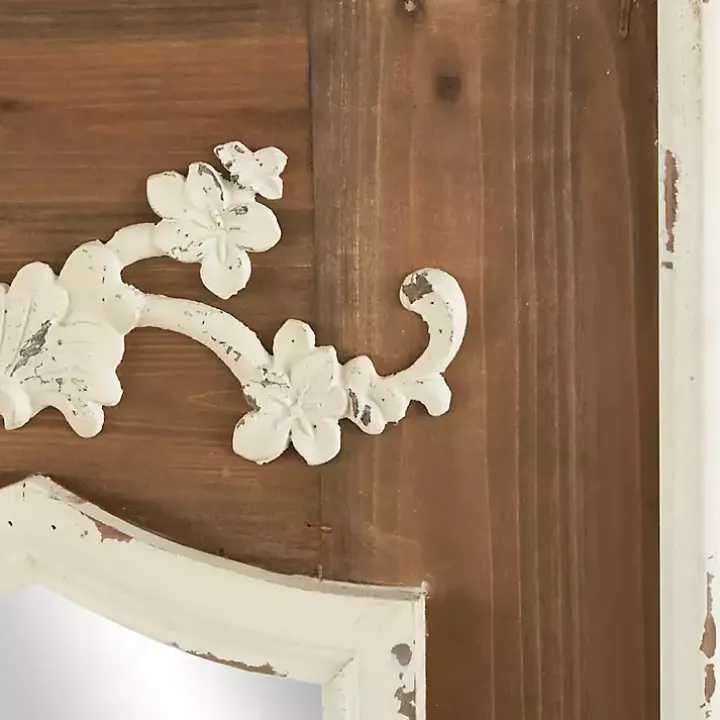 Ornate Antique White Wood Wall Mirror
