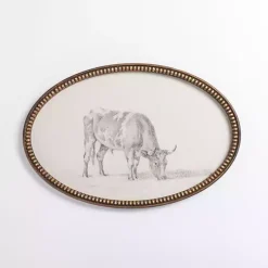 Oval Cow Sketch Beaded Framed Art Print
