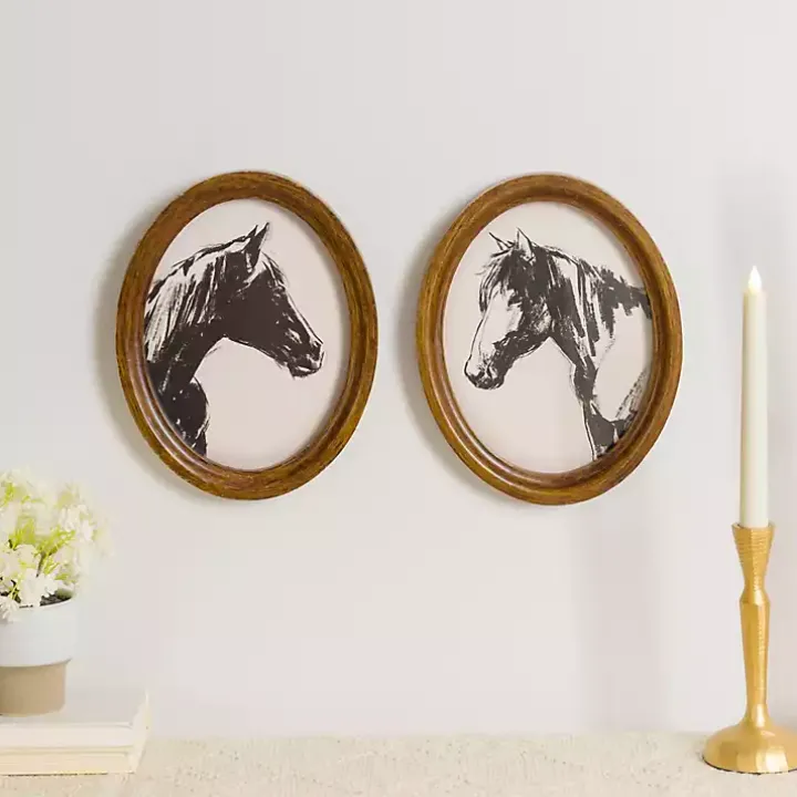 Oval Horse Portrait Framed Art Prints, Set of 2