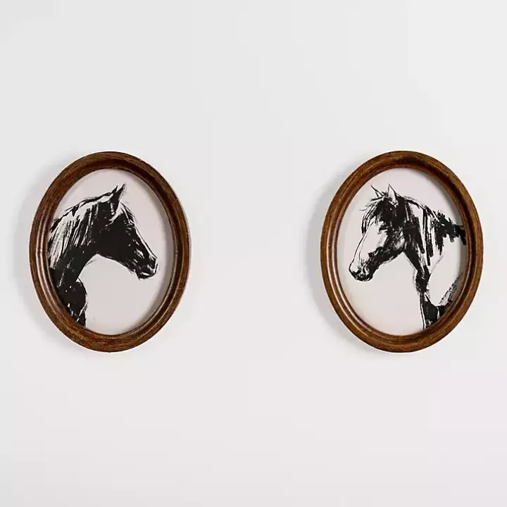 Oval Horse Portrait Framed Art Prints, Set of 2