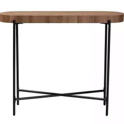 Oval Light Brown Wood X Base Console Table