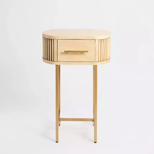Oval Ribbed Single Drawer Accent Table