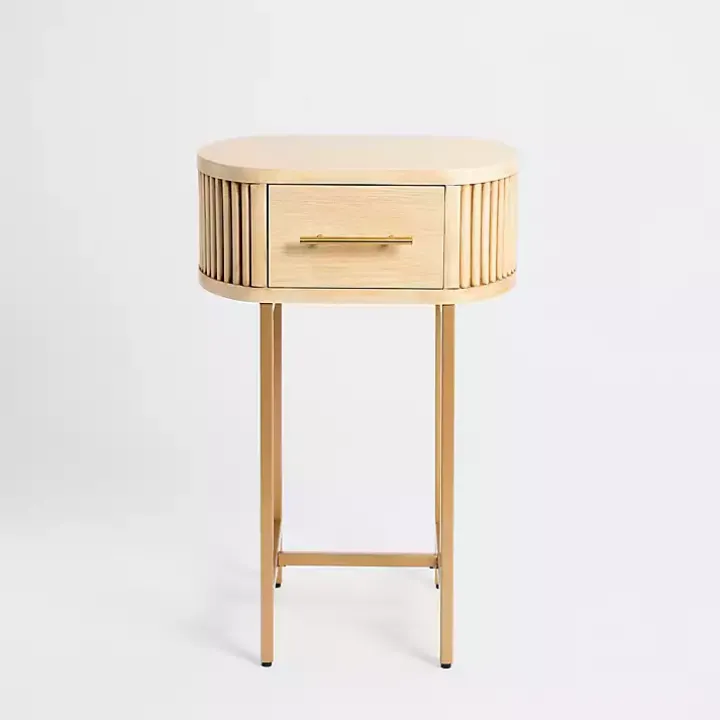 Oval Ribbed Single Drawer Accent Table