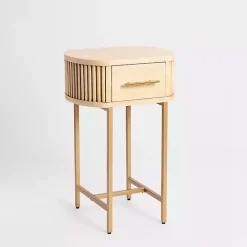 Oval Ribbed Single Drawer Accent Table