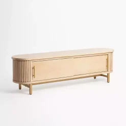 Oval Ribbed Sliding Doors Coffee Table