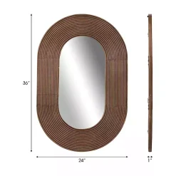 Oval Walnut Ribbed Wood Wall Mirror