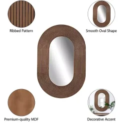 Oval Walnut Ribbed Wood Wall Mirror
