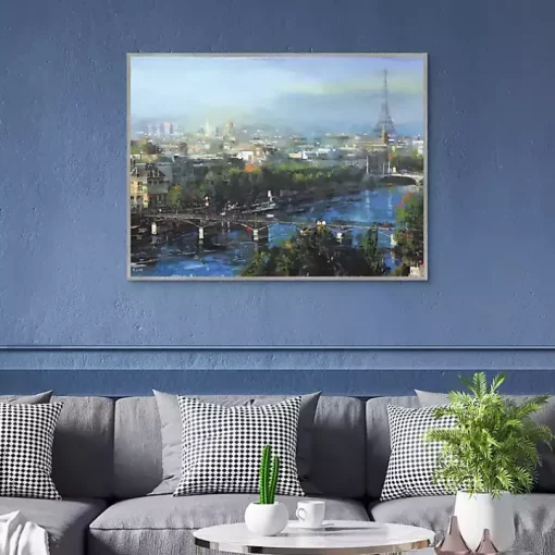 Paris Pedestrian Bridge Framed Canas Art Print