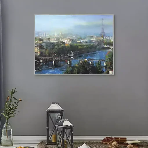Paris Pedestrian Bridge Framed Canas Art Print