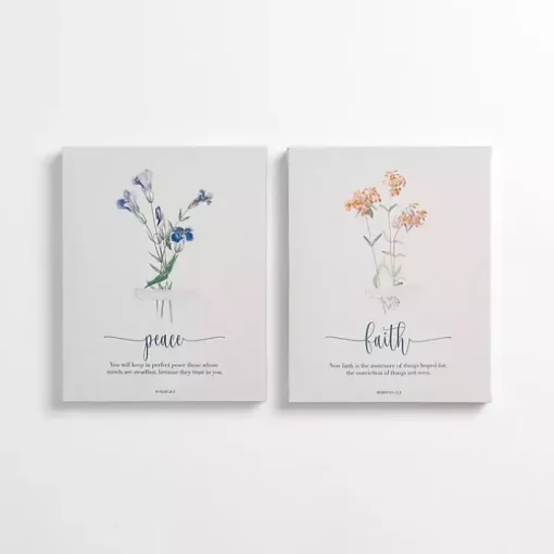 Peace and Faith Floral Canvas Art Prints, Set of 2