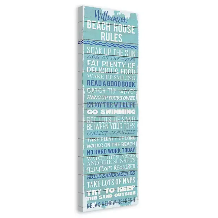 Personalized Beach House Rules Canvas Wall Plaque