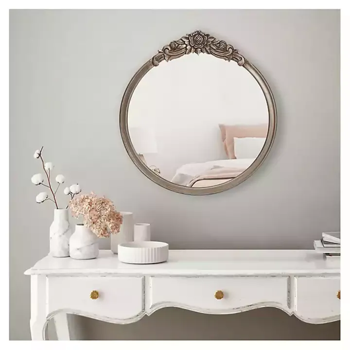 Pewter Wood Carved Rosettes Wall Mirror