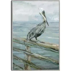 Pierside Pelican Framed Canvas Art Print