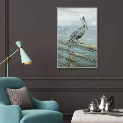 Pierside Pelican Framed Canvas Art Print