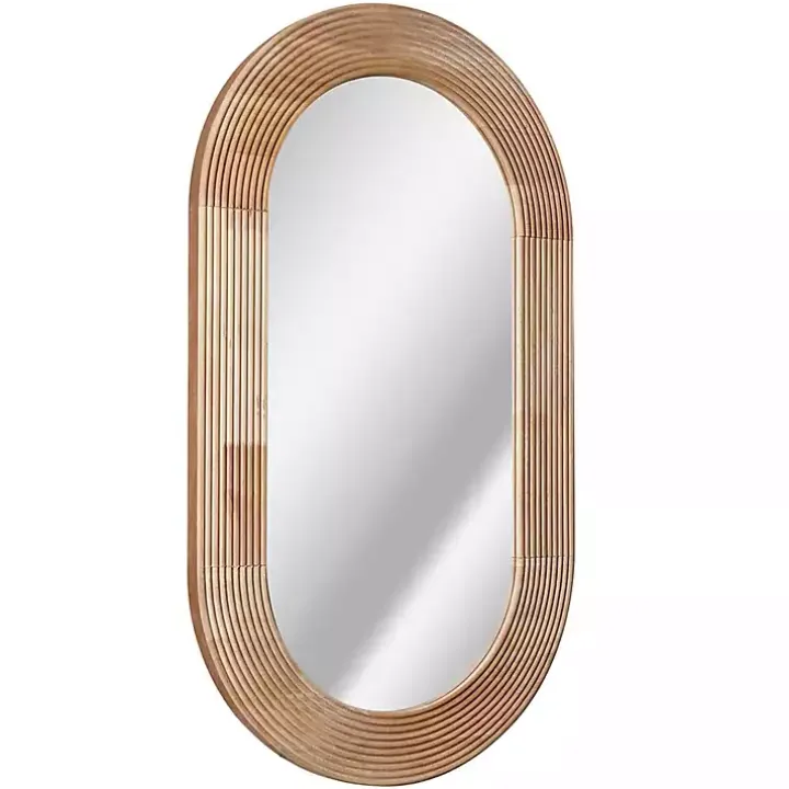 Pill Capsule Oval Shaped Wood Wall Mirror