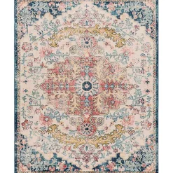 Pink and Blue Traditional Medallion Area Rug, 8x12